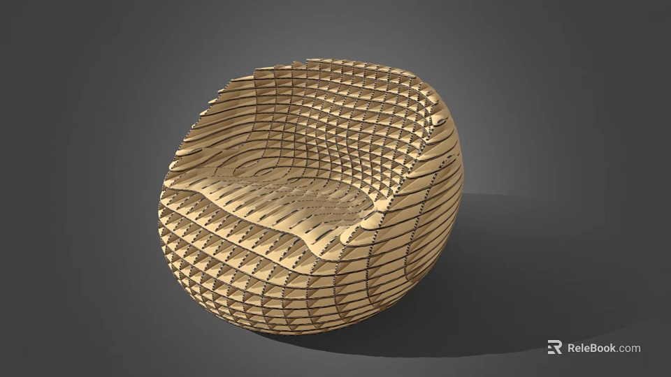 Modern Wooden Woven Single Seater Sofa With Circular Shape And Unique Texture 3d model 