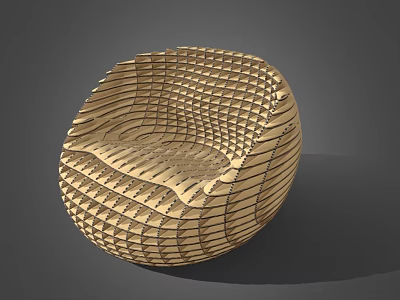 Modern Wooden Woven Single Seater Sofa With Circular Shape And Unique Texture 3d model