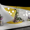 Floral Display Platform With White Panel Yellow Background Circular Dots And Logo Design