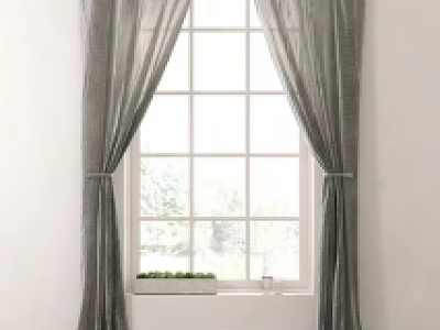 Modern Gray Sheer Curtains For Window With Tiebacks And Curtain Rod 3d model