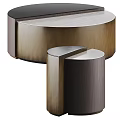 Modern Two Tone Coffee Table With Semi Circular Design And Smooth Wood Metal Surface