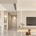 Modern Living And Dining Room Interior With Large TV Coffee Table Rug And Dining Chairs