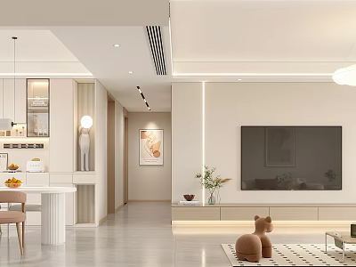 Modern Living And Dining Room Interior With Large TV Coffee Table Rug And Dining Chairs 3d model