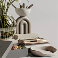 Decorative Ornament Set With White Flowers Transparent Vase Geometric Ornaments And Stacked Books