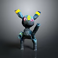 Black Character Creature Figure With Yellow Blue Tip Ears Colorful Eyes And Mechanical Armor Design