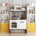 Yellow And White Kitchen Cabinets With Microwave Spatulas Bowls And Blender