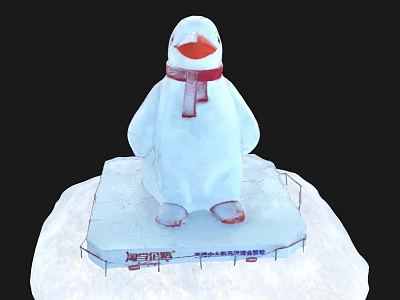 Reptile Snow Sculpture With Red Scarf Standing On Ice Platform At Winter Festival 3d model