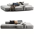 Modern Gray Sectional Sofa With Soft Decorative Pillows And Warm Blanket 3d model