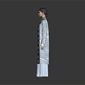 Blue Traditional Robe With Black White Floral Embroidery And Decorative Patterns