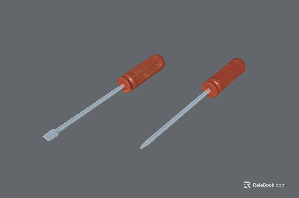 Hardware Tools Flat Head And Phillips Head Screwdrivers With Wooden Handles And Metal Shafts 3d model 