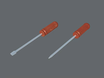 Hardware Tools Flat Head And Phillips Head Screwdrivers With Wooden Handles And Metal Shafts 3d model