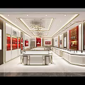 Elegant Jewelry Store Interior With Glass Display Cases And Chandeliers