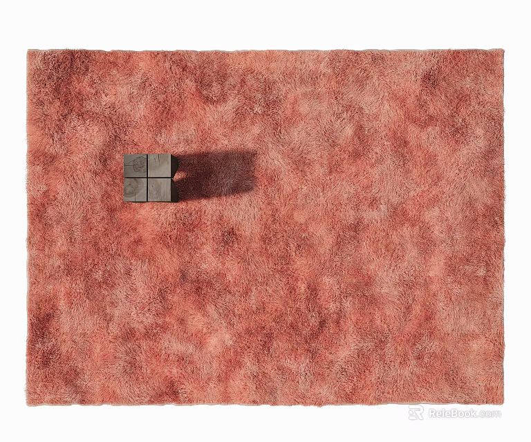 Reddish Brown Plush Square Area Rug With Small Square Decorative Object 3d model
