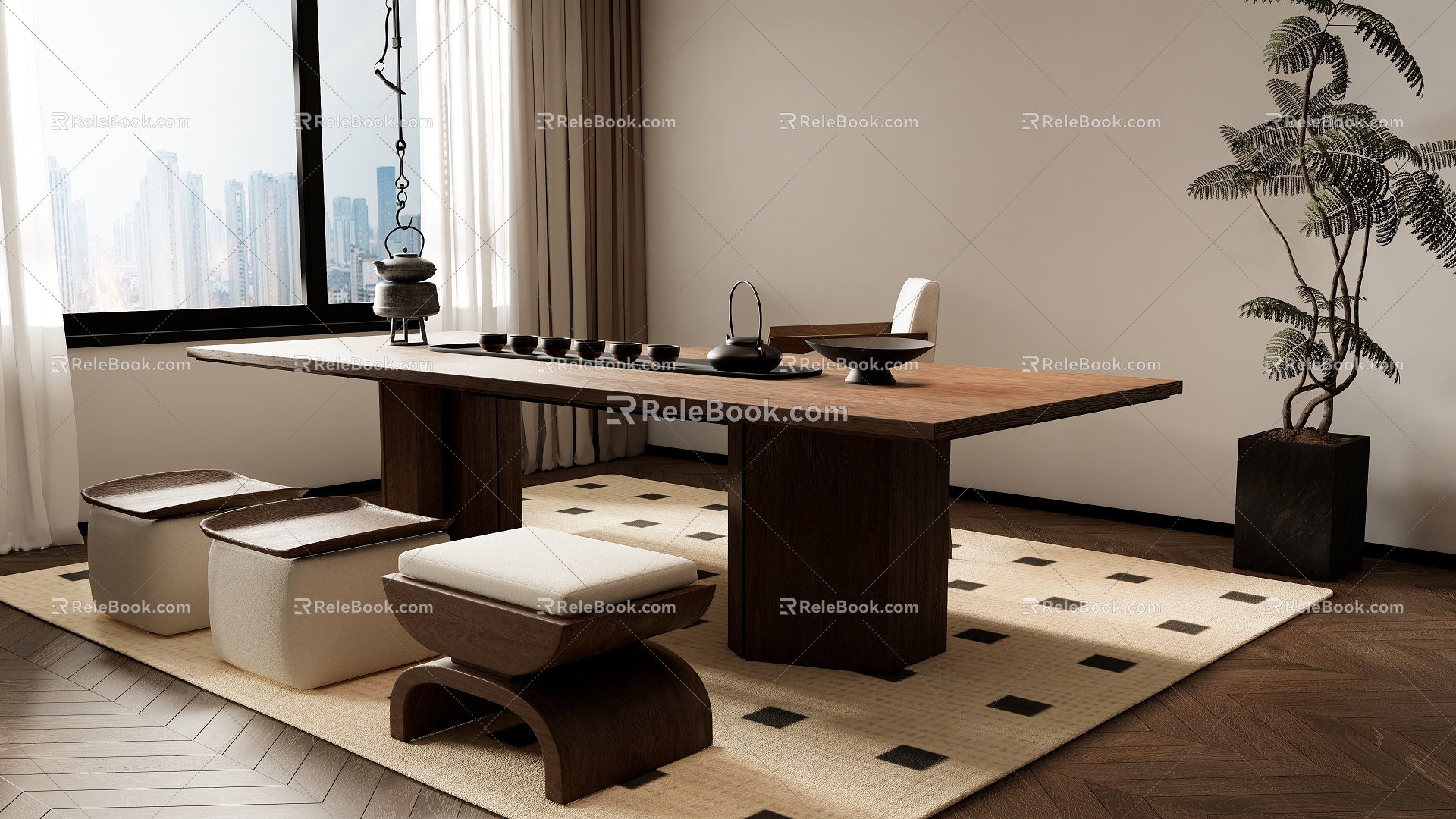 New Chinese Tea Table and Chair Combination Tea Table Tea Table 3d model