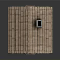 Traditional Wooden Log Cabin With Sloped Roof Brick Chimney Windows And Front Door