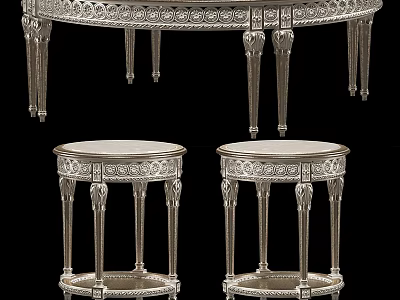 Elegant Carved Silver Coffee Table With Matching Side Tables And Ornate Design 3d model
