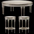 Elegant Carved Silver Coffee Table With Matching Side Tables And Ornate Design