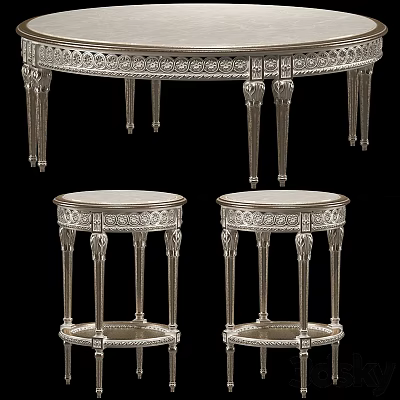 Elegant Carved Silver Coffee Table With Matching Side Tables And Ornate Design 3d model