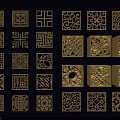 Various Square Shaped Golden Laser Cut Wall Decor With Geometric And Traditional Patterns 3d model