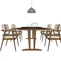 Modern Dining Table Set With Wooden Table Upholstered Chairs And Pendant Light 3d model