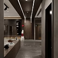 Modern Dining Kitchen Interior With Marble Countertop Island Dark Cabinets Chairs And Dried Flowers Vase