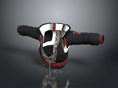 Stylish Black White Red Hoodie Featuring Zipper Cuff Trim And Chest Pattern 3d model