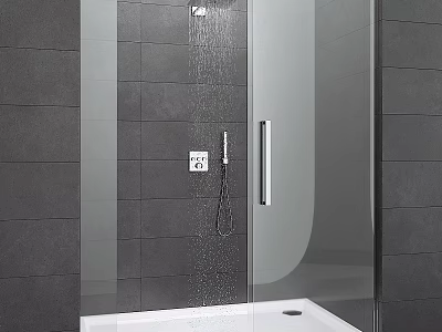 Modern Shower Sauna Enclosure With Glass Door Gray Tile Walls And Shower Fixtures 3d model