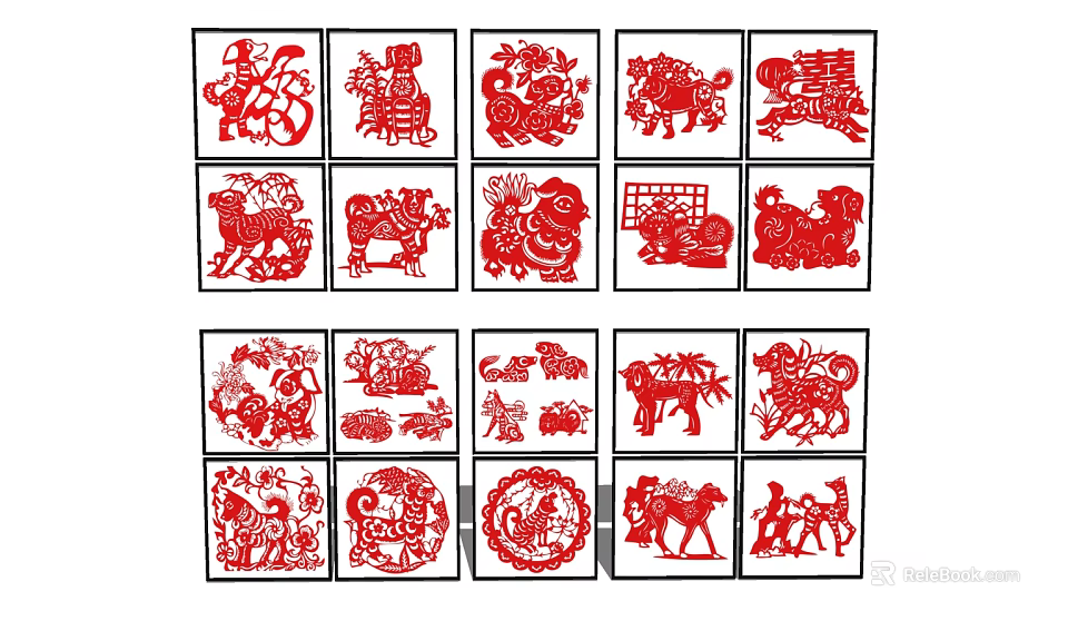 Chinese Traditional Red Paper Cut Wall Decor With Animal Patterns For Home Decoration 3d model 
