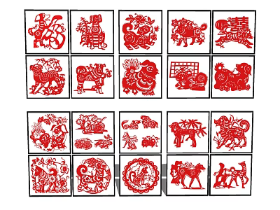 Chinese Traditional Red Paper Cut Wall Decor With Animal Patterns For Home Decoration 3d model