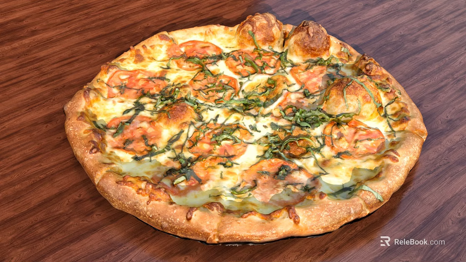 Freshly Baked Pizza Topped with Tomato Basil and Melted Cheese on Crispy Crust 3d model 