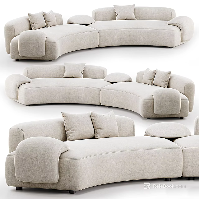 Modern Curved Sectional Sofa With Light Beige Upholstery And Plush Cushions 3d model 