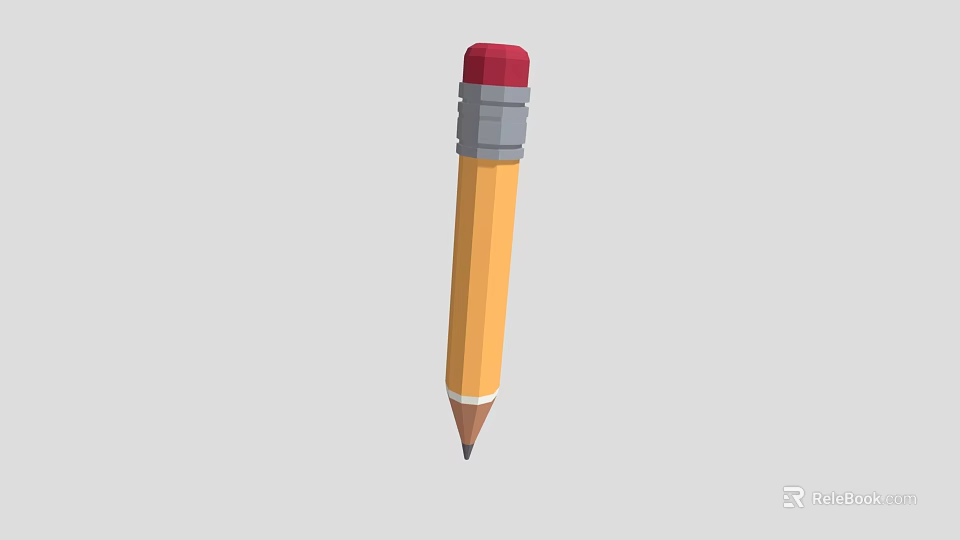 Yellow Pencil With Red Eraser Top Gray Middle Section And Sharpened Black Tip 3d model 