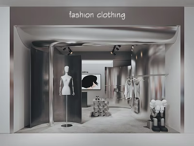 Fashion Clothing Store Interior With Mannequins And Clothes On Racks 3d model