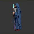 Mystical Man In Blue Robe With White Beard Holding Crystal Staff