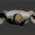 Game Movie Character in White Suit with Black Mask Blonde Hair 3D Standing Gray Background
