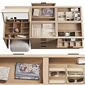Elegant Jewelry Display On Wooden Dressing Table With Mirror And Drawer Cabinet