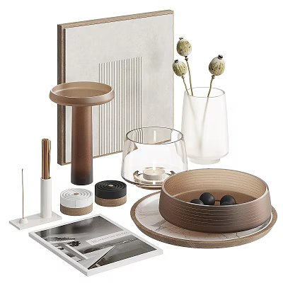 Minimalist Home Decor Ornament Set Featuring Vase Dried Flowers Candle Tray And Decorative Balls 3d model