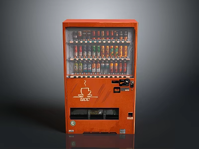 Orange Electronic Vending Machine With Transparent Display Window And Assorted Drinks 3d model