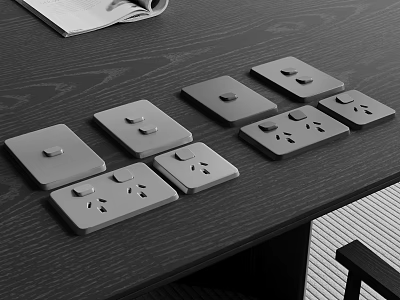 Modern Electrical Switch And Socket Panels With Various Designs On Desk 3d model