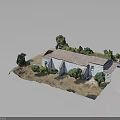 Traditional Stone Building With Red Tile Roof And Surrounding Trees And Small Yard