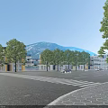 Modern Industrial Factory Complex With Green Roofs And Surrounding Greenery