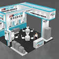 AISINO Exhibition Booth With Blue And White Design Staff Display Cabinets Tables And Chairs
