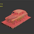 Weathered Yellow Car Model with Rust and Damaged Parts on Green Base