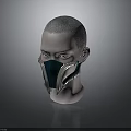 Metallic Face Mask With Black Accents On Head Model