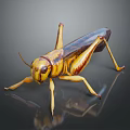 Yellow and Brown Striped Grasshopper With Long Legs And Shiny Surface Reflection 3d model