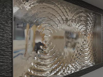 Modern Textured Glass Background Wall Featuring Wave Pattern Dark Frame And Reflective Surface 3d model