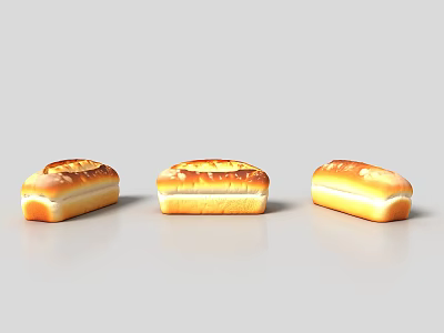 Three Golden Brown Long Bread Loaves With Toasted Crust On Grey Background 3d model