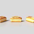 Three Golden Brown Long Bread Loaves With Toasted Crust On Grey Background 3d model