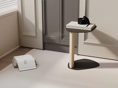 Minimalist Indoor Side Table With Wooden Legs Holding Black Camera And Books On Top 3d model