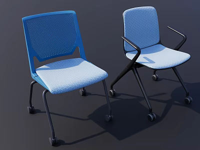 Single Chair Design With Mesh Backrest Armrests Metal Frame Wheels And Fabric Seat 3d model
